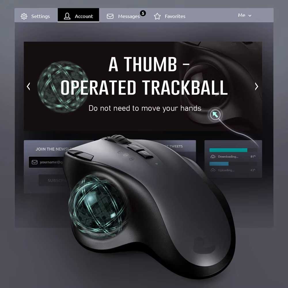 Pc Gaming X3D - Jomaa Trackball souris Bluetooth + 2.4G